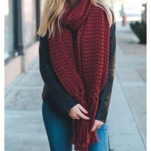 Chunky Tassel Raspberry Red Scarf